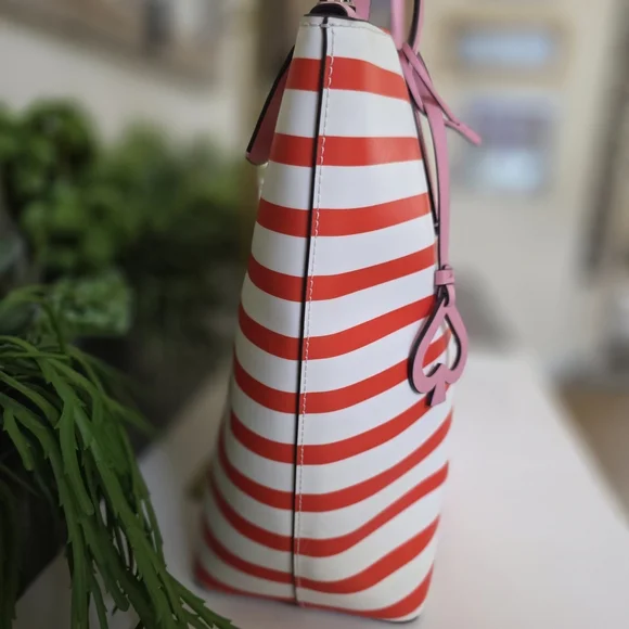Kate Spade New York Zina Large Tote Pink - Red Stripe Spade Charm - Picture 7 of 16